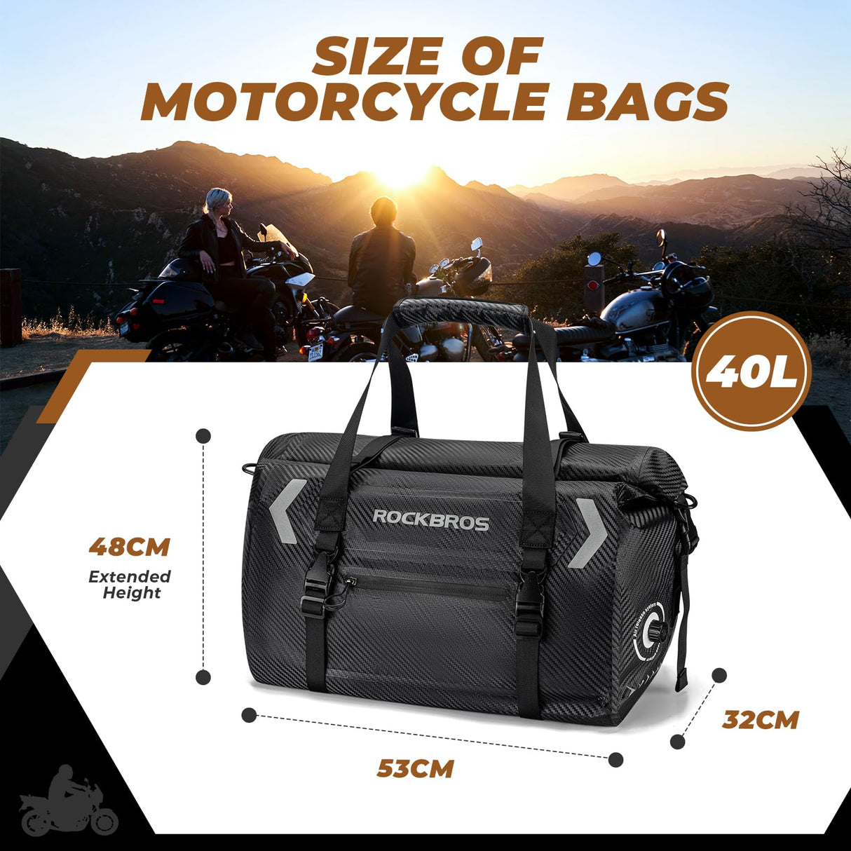 ROCKBROS ROCKBROS Torba Motocyklowa na Ogon Torba Podróżna w 100% Wodoodporna z Paskiem na Ramię Torba Podróżna na Motocykl, Wędrówki, Jazdę na Rowerze, Podróże, Kemping, na Zewnątrz 20L-60L Torby i sakwy motocyklowe