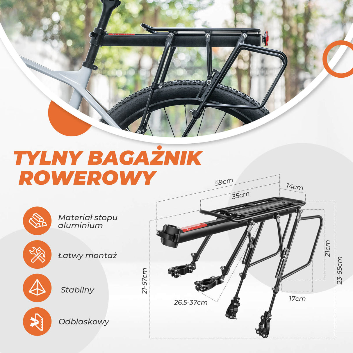 ROCKBROS Bagażnik Rowerowy ze Stopu Aluminium Regulowany na Tylny Wspornik Siodła - CT-601-12B Bagażniki