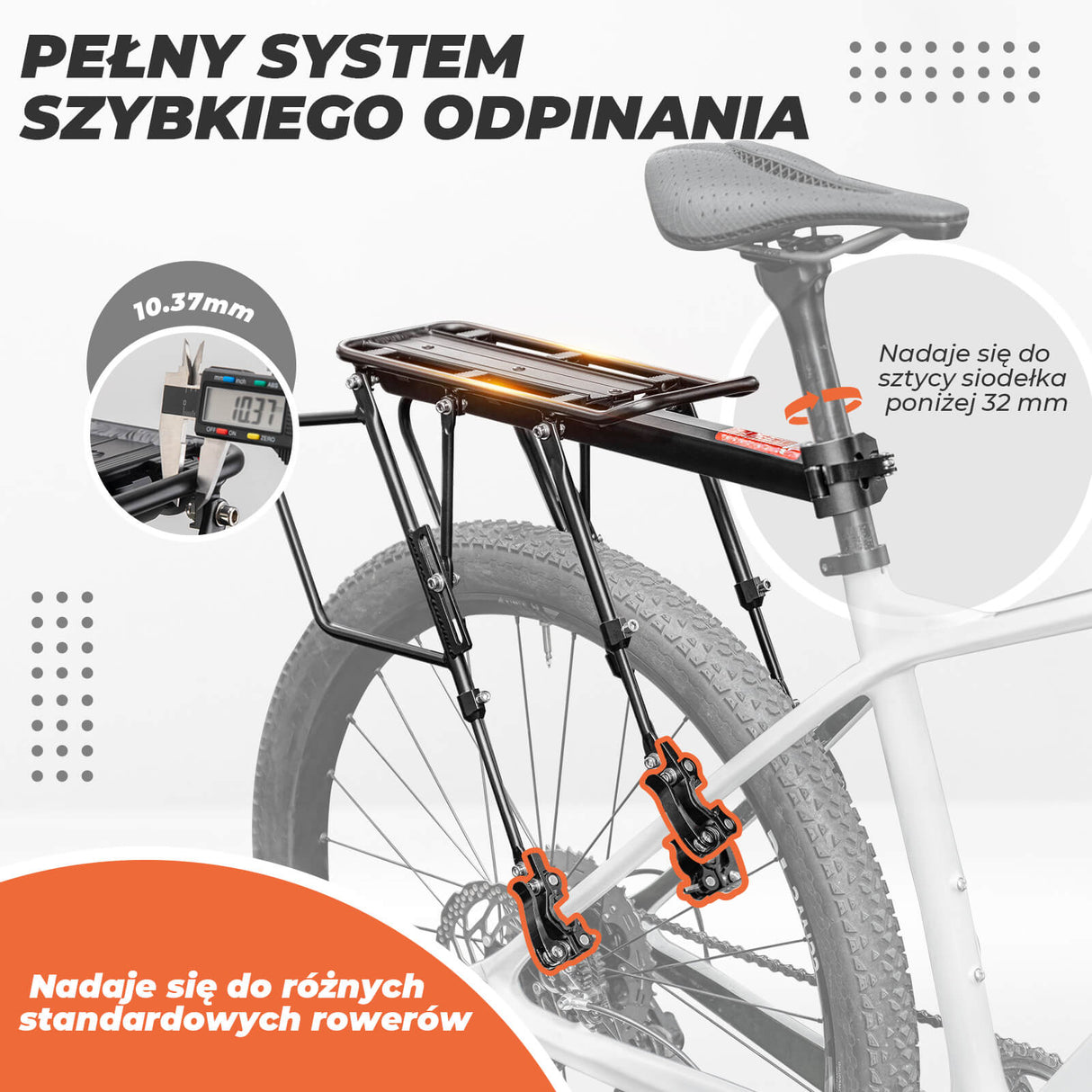 ROCKBROS Bagażnik Rowerowy ze Stopu Aluminium Regulowany na Tylny Wspornik Siodła - CT-601-12B Bagażniki