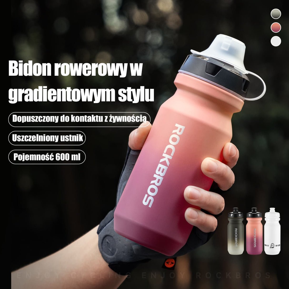 ROCKBROS Bidony rowerowa z otwieraną pokrywką 600/750 ml Bidony