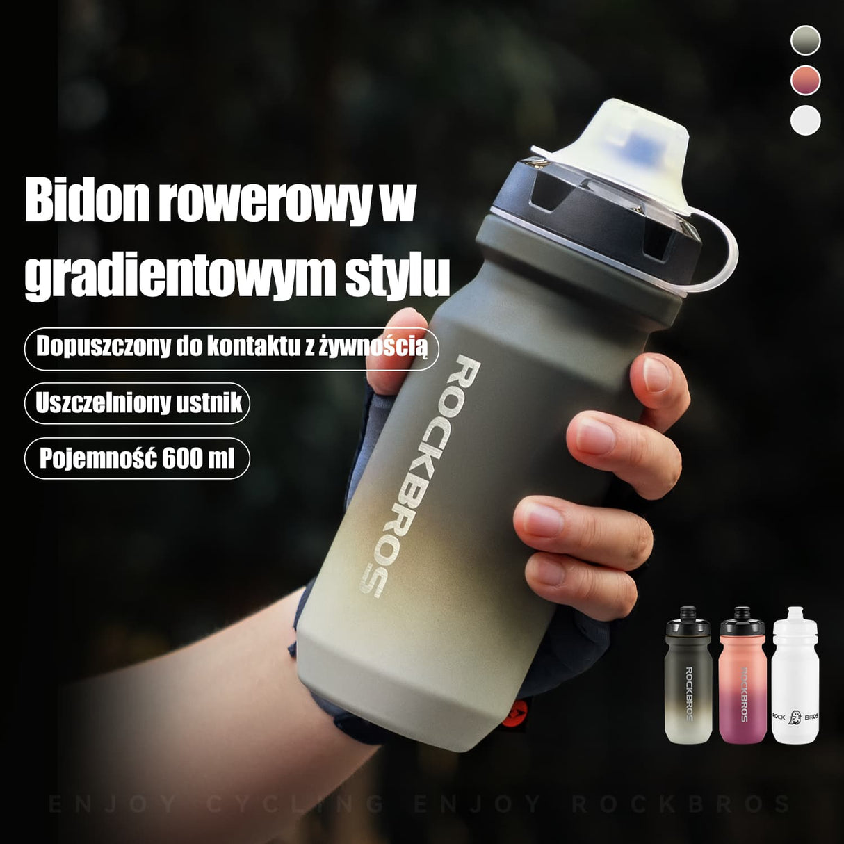 ROCKBROS Bidony rowerowa z otwieraną pokrywką 600/750 ml Bidony