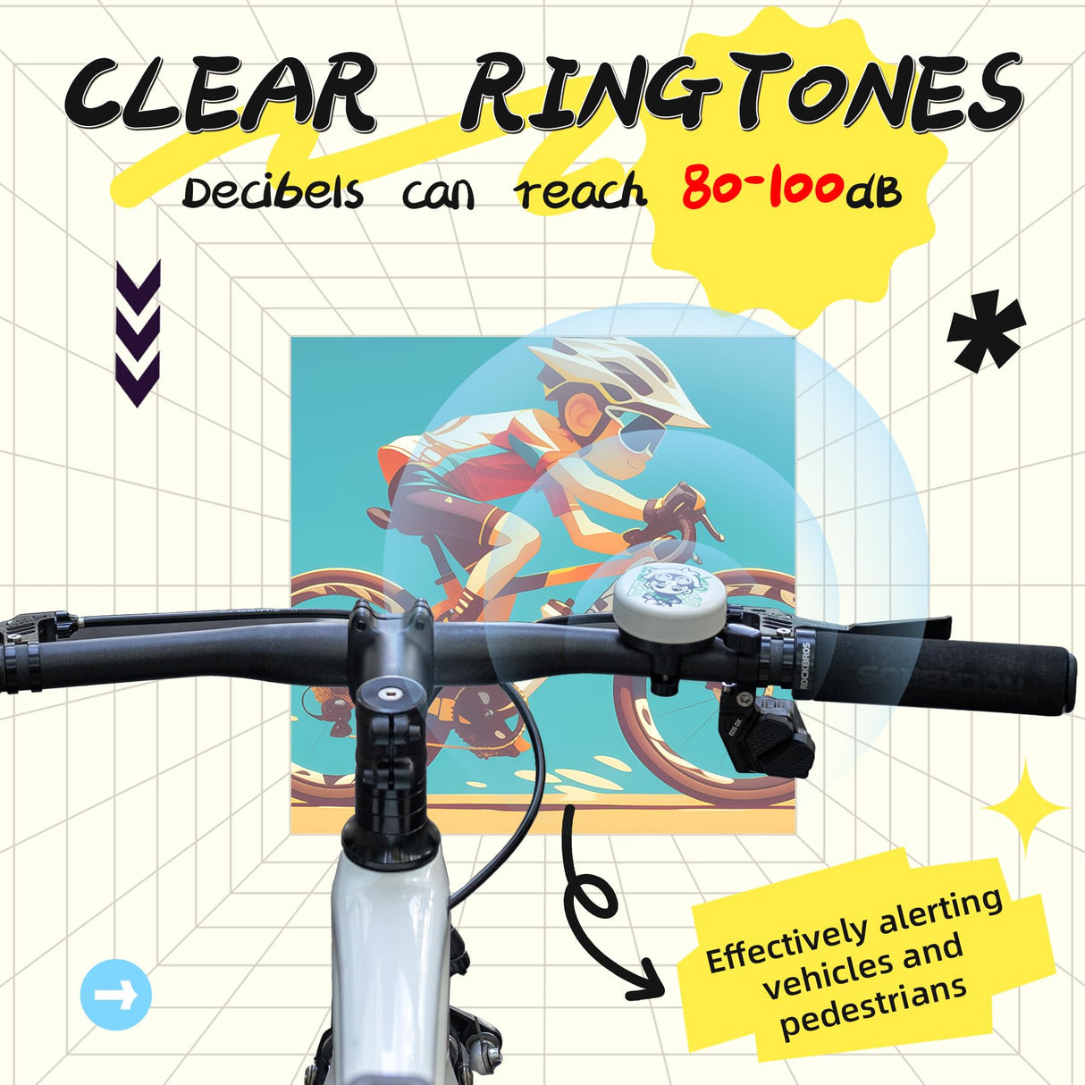 ROCKBROS ROCKBROS Dzwonek rowerowy dla dzieci, głośny dźwięk, hulajnoga rowerowa, akcesoria do kierownicy, 80-100 dB, głośny dźwięk, dzwonek dla małych chłopców, dziewcząt Dzwonki