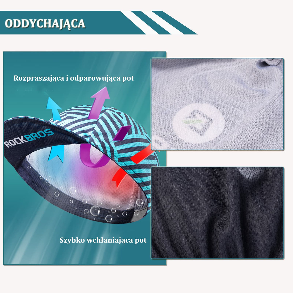 ROCKBROS Czapka Rowerowa Pod Kask Z Ochroną UV i Odprowadzaniem Potu Czapki