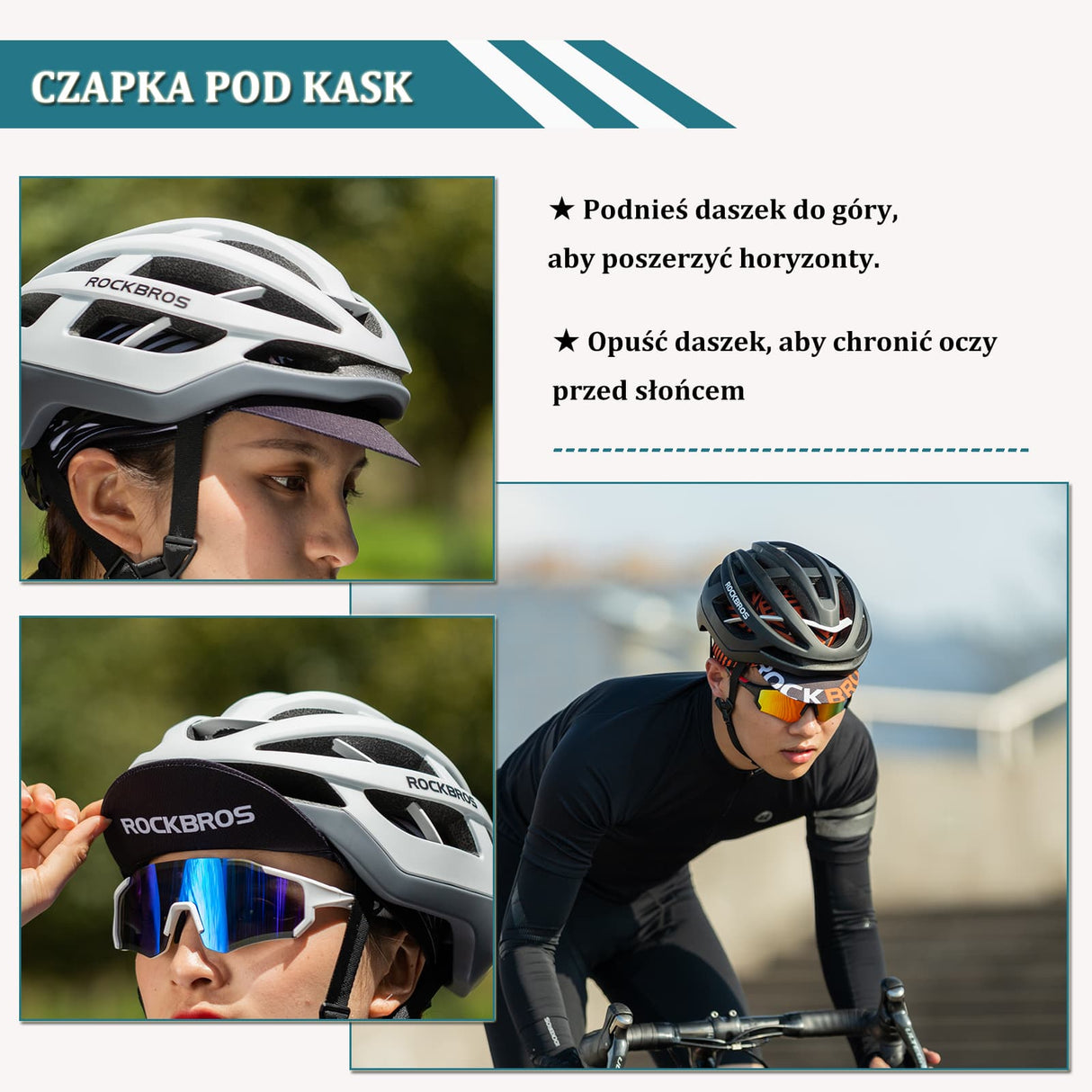 ROCKBROS Czapka Rowerowa Pod Kask Z Ochroną UV i Odprowadzaniem Potu Czapki