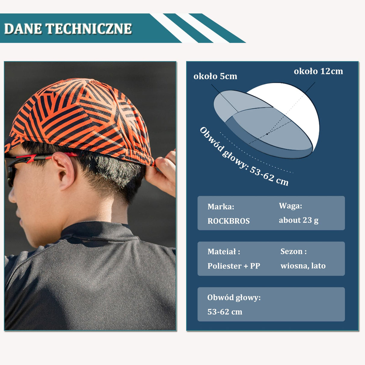 Czapka Rowerowa Pod Kask Z Ochroną UV i Odprowadzaniem Potu