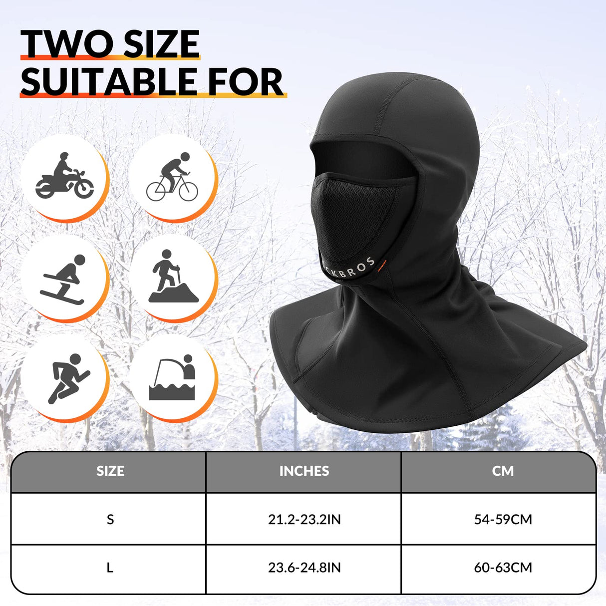ROCKBROS ROCKBROS Kominiarka Motocyklowa Rowerowa Zimowa Kominiarka Mężczyźni Kobiety Ciepła Maska Narciarska Oddychająca Maska Na Twarz Wiatroszczelna 60-63 cm Biwak