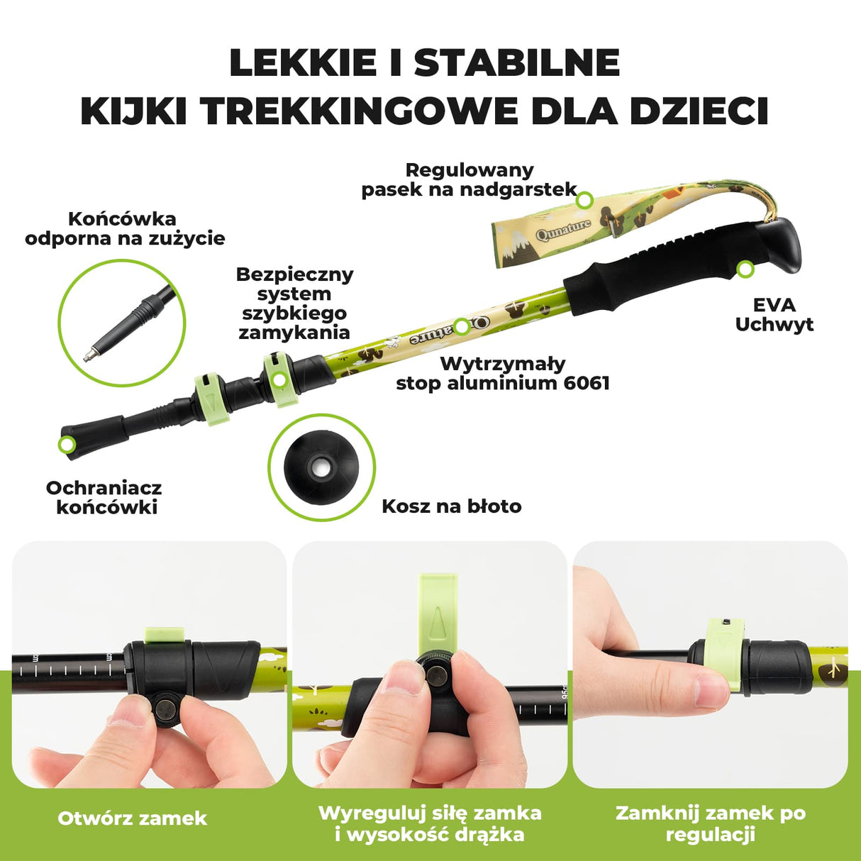 Qunature Dziecięcy Aluminiowy Kij Trekkingowy Lekki, Regulowany i Bezpieczny-BX-005 Qunature-Wędrówki