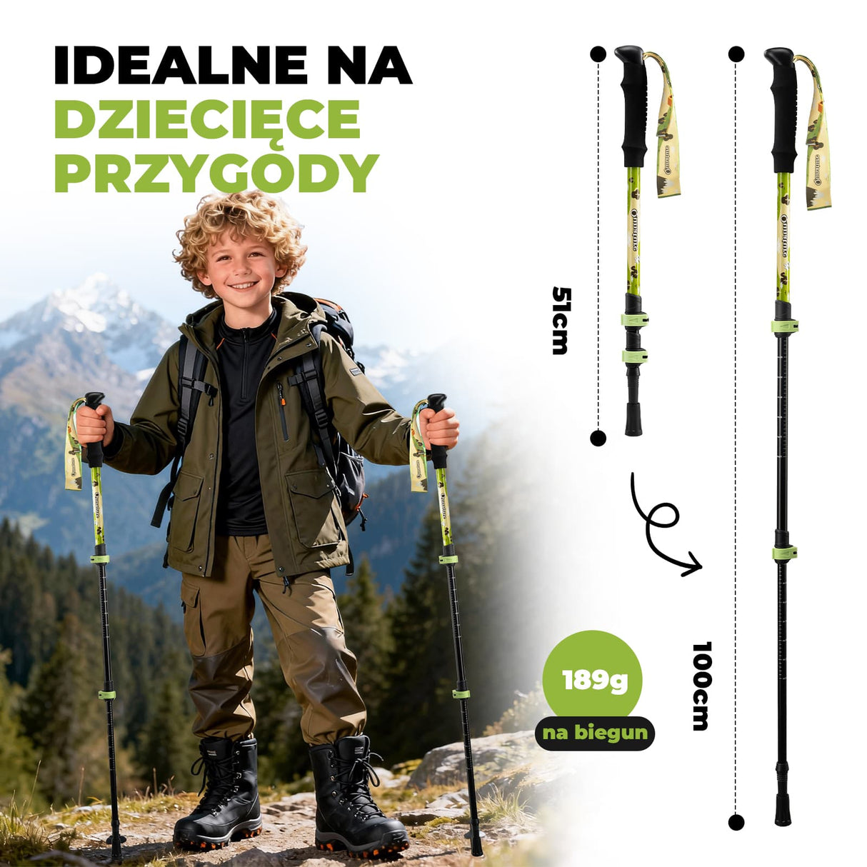 Qunature Dziecięcy Aluminiowy Kij Trekkingowy Lekki, Regulowany i Bezpieczny-BX-005 Qunature-Wędrówki