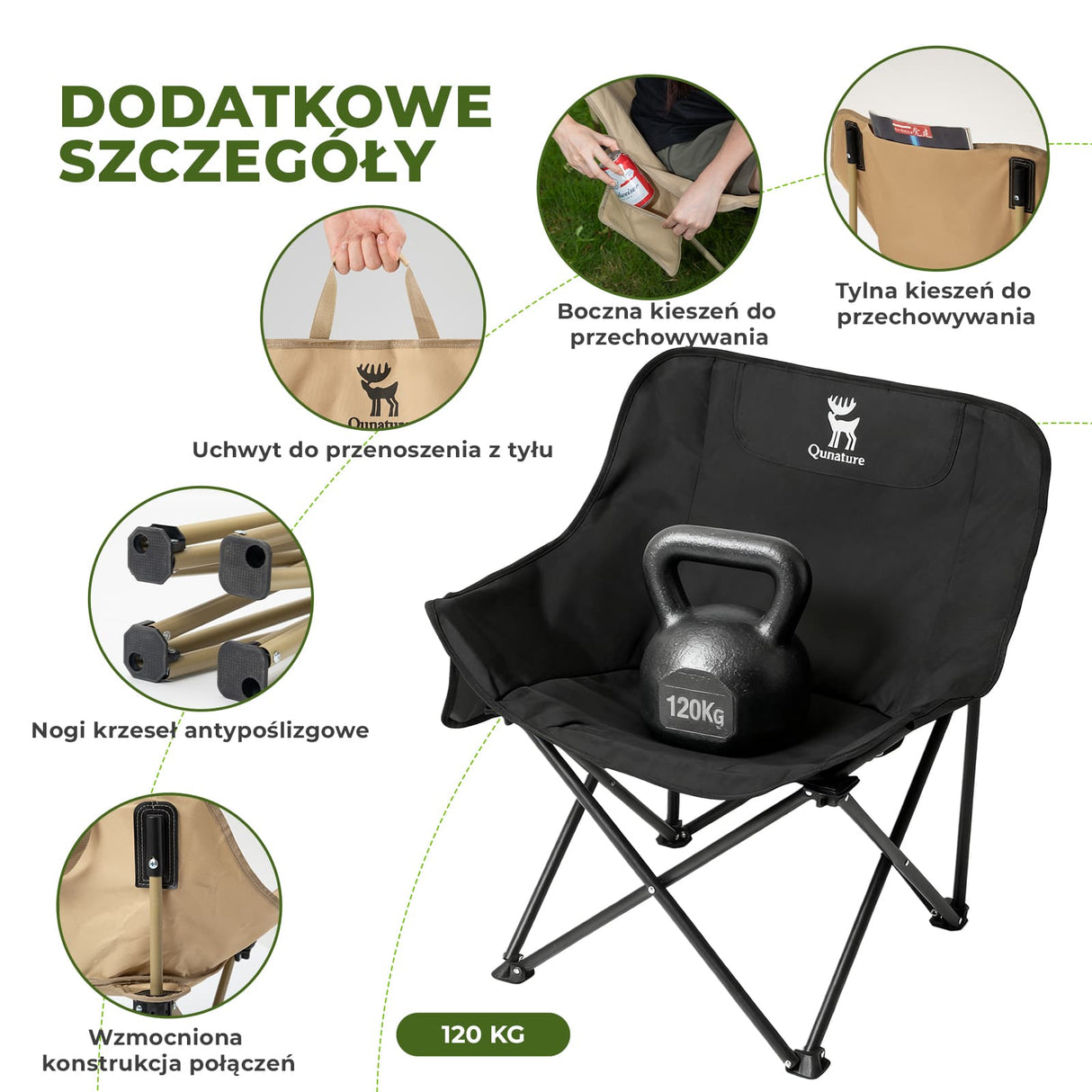 Qunature Qunature Składane Krzesło Kempingowe dla Dzieci/Dorosłych Qunature-Biwak