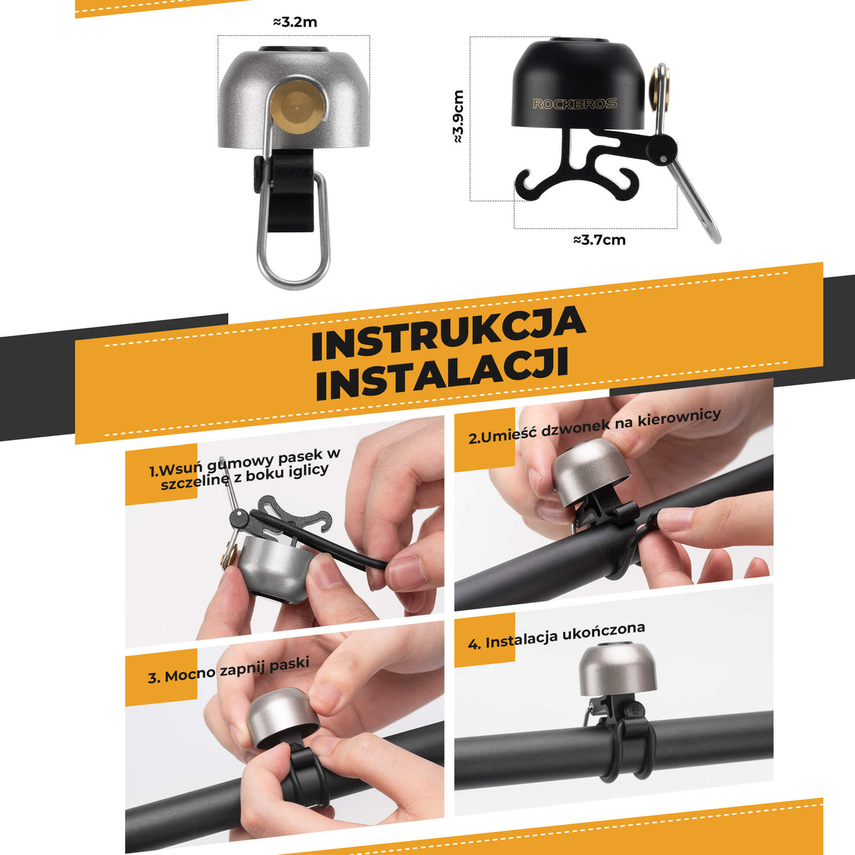 ROCKBROS Dzwonki Rowerowy Pasujący do Kierownic 22-34 mm -2024-1A Dzwonki