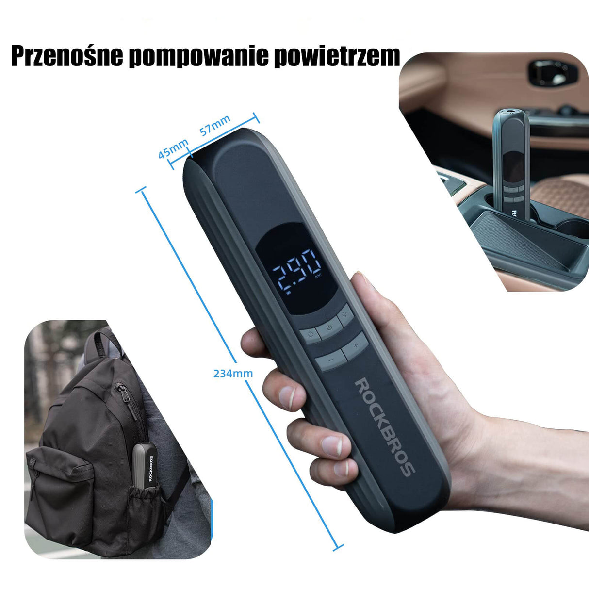ROCKBROS Elektryczna Pompka Rowerowa Do Ładowania 2600mah, 150psi Kompresor Powietrza Elektryczne pompki