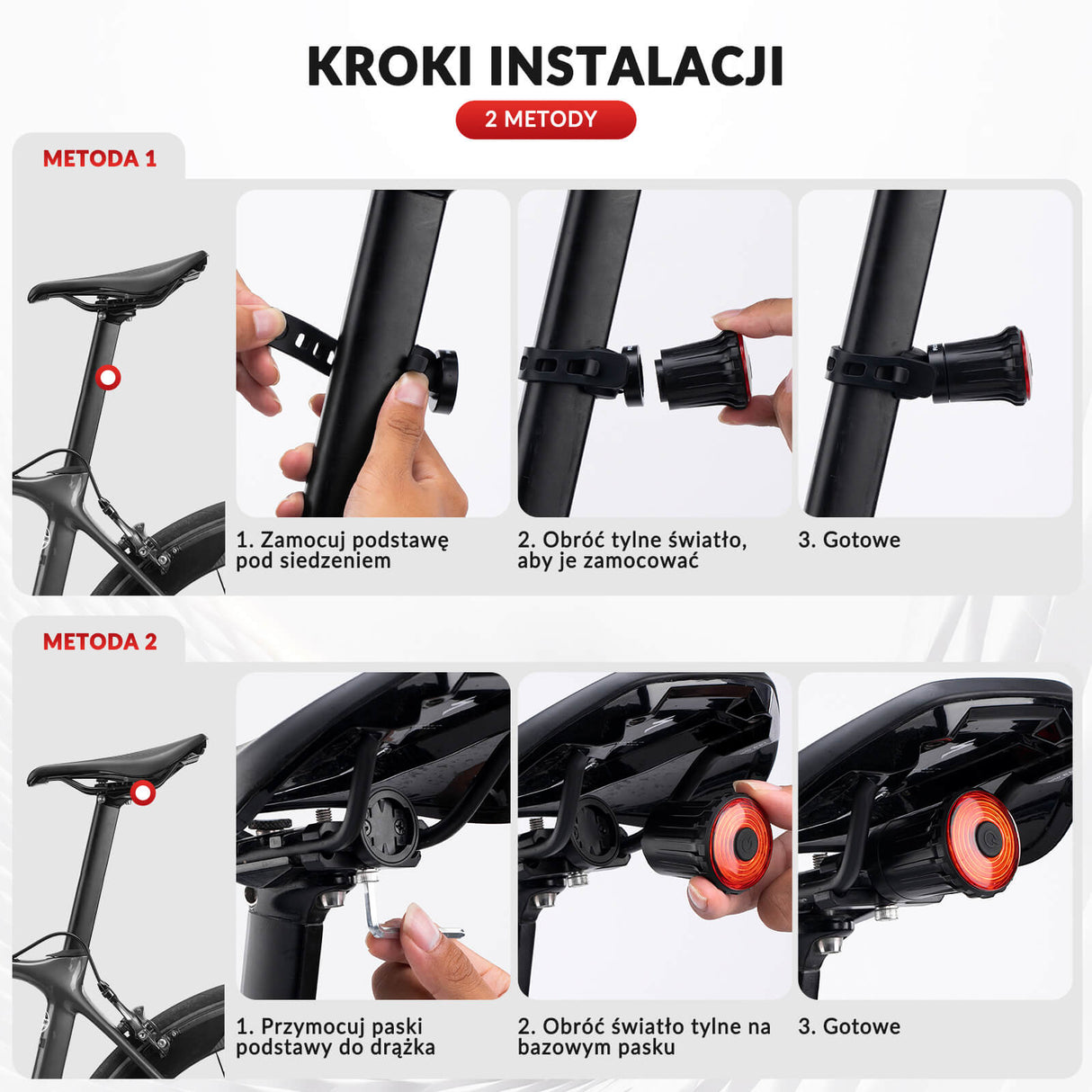 ROCKBROS Inteligentne Tylne Światło Rowerowe -WR05 Światła rowerowe