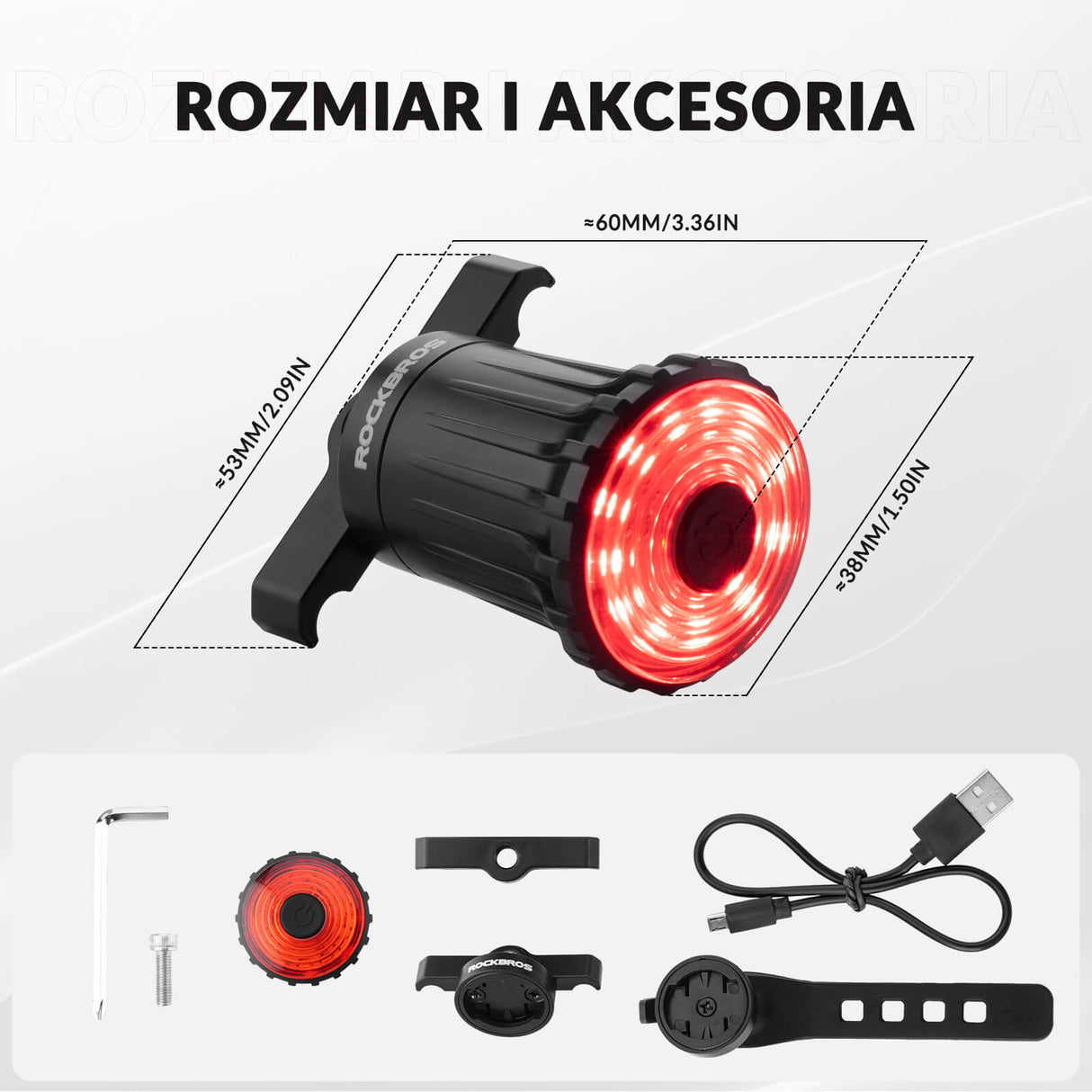 ROCKBROS Inteligentne Tylne Światło Rowerowe -WR05 Światła rowerowe