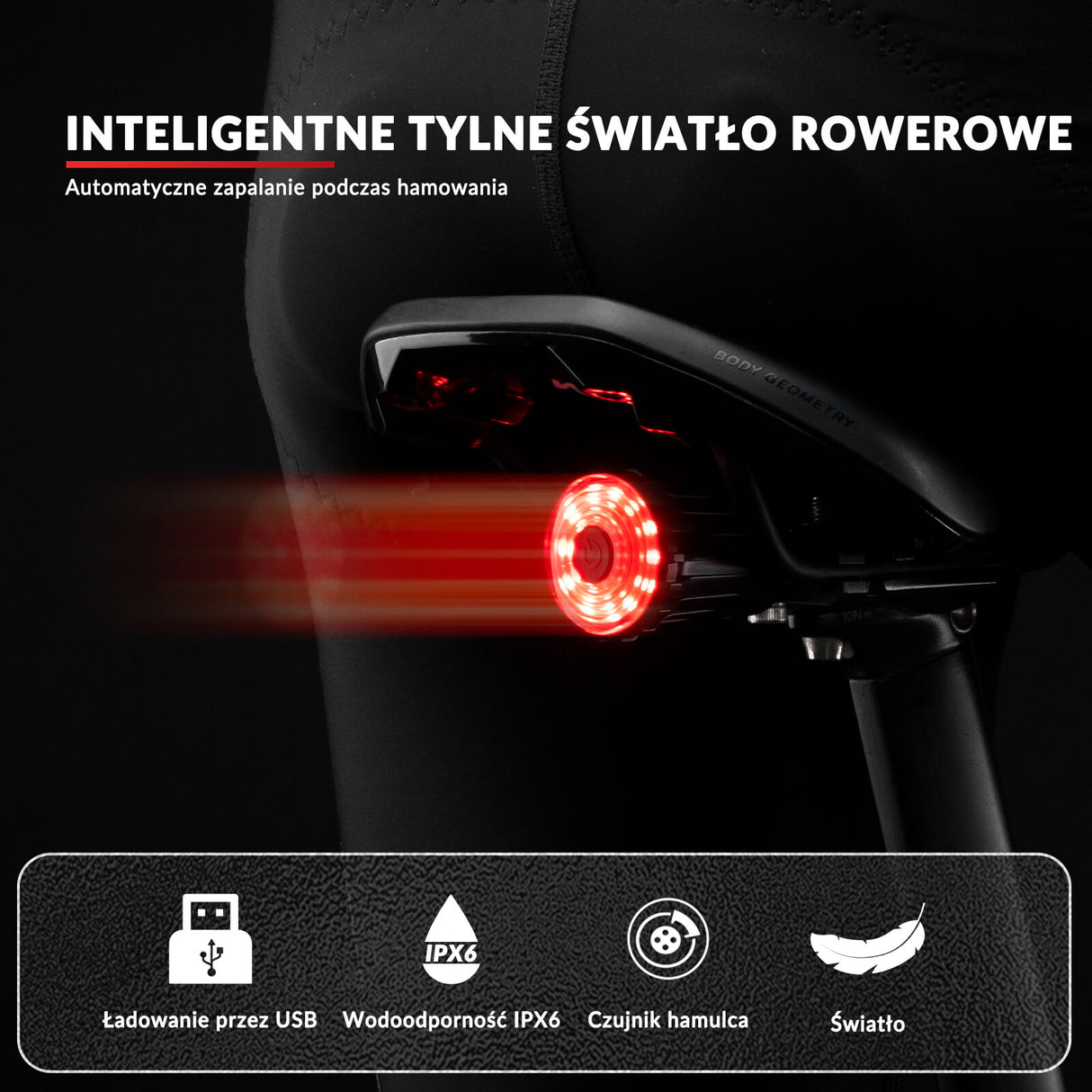 ROCKBROS Inteligentne Tylne Światło Rowerowe -WR05 Światła rowerowe