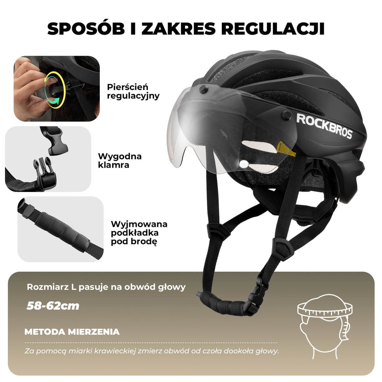 Kask Rowerowy Dla Dorosłych z Goglami Zmieniającymi Kolor -TT-36