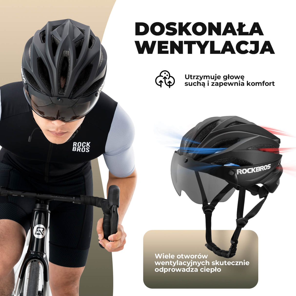 ROCKBROS Kask Rowerowy Dla Dorosłych z Goglami Zmieniającymi Kolor -TT-36 Kaski