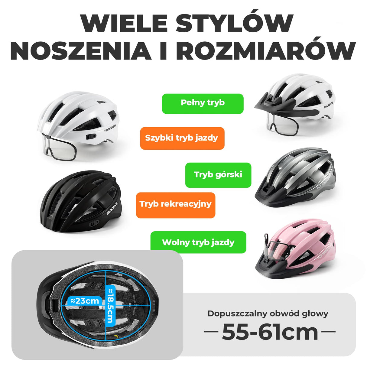 ROCKBROS Kask Rowerowy z Okularami Fotochromowymi i Światłem Tylnym -ZK-013L Kaski