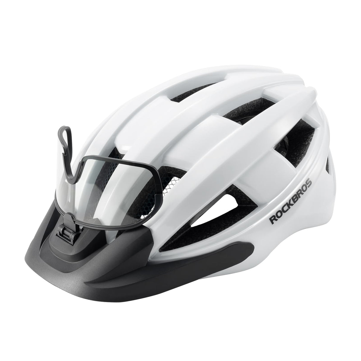 ROCKBROS Kask Rowerowy z Okularami Fotochromowymi i Światłem Tylnym -ZK-013L KaskiBiały Regulowany(55-61cm)
