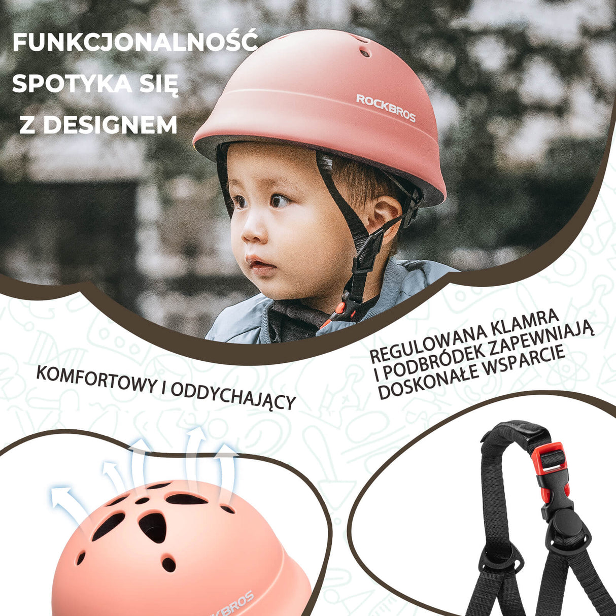 ROCKBROS Kaski Rowerowe dla Dzieci Regulowany Kaski