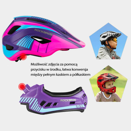 ROCKBROS Kaski Rowerowy dla Dzieci z Odpinaną Osłoną Podbródka -TT-32 Kaski