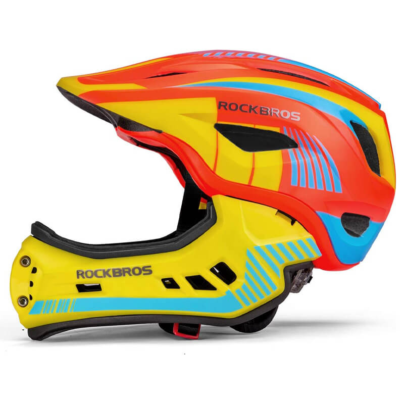 ROCKBROS Kaski Rowerowy dla Dzieci z Odpinaną Osłoną Podbródka -TT-32 KaskiPomarańczowy S