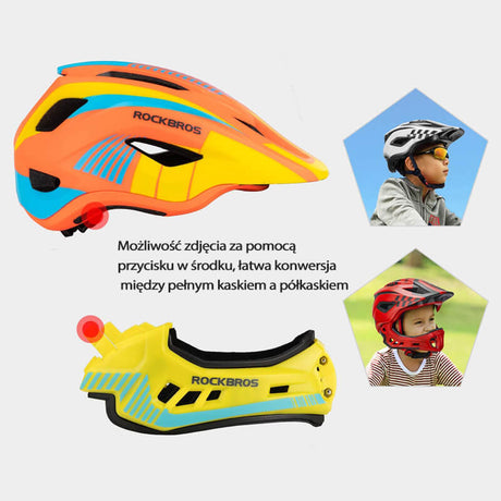 ROCKBROS Kaski Rowerowy dla Dzieci z Odpinaną Osłoną Podbródka -TT-32 Kaski