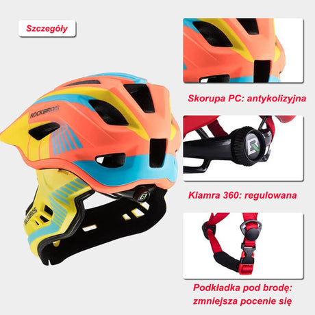ROCKBROS Kaski Rowerowy dla Dzieci z Odpinaną Osłoną Podbródka -TT-32 Kaski
