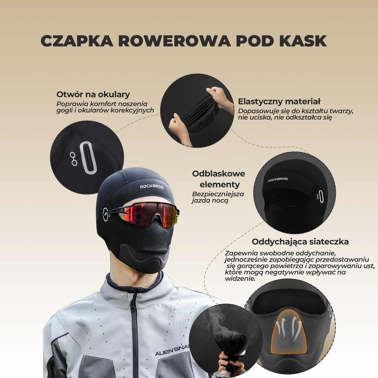 ROCKBROS Kominiarka Rowerowa Ocieplana Ochronna Pełne Zakrycie-LF70676 Kominiarki