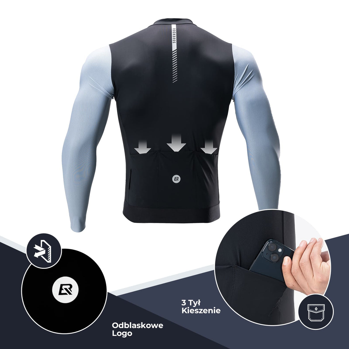 ROCKBROS Koszulki Rowerowe Szosowe Szybkoschnące Cienkie Długie Rękawy Koszulki