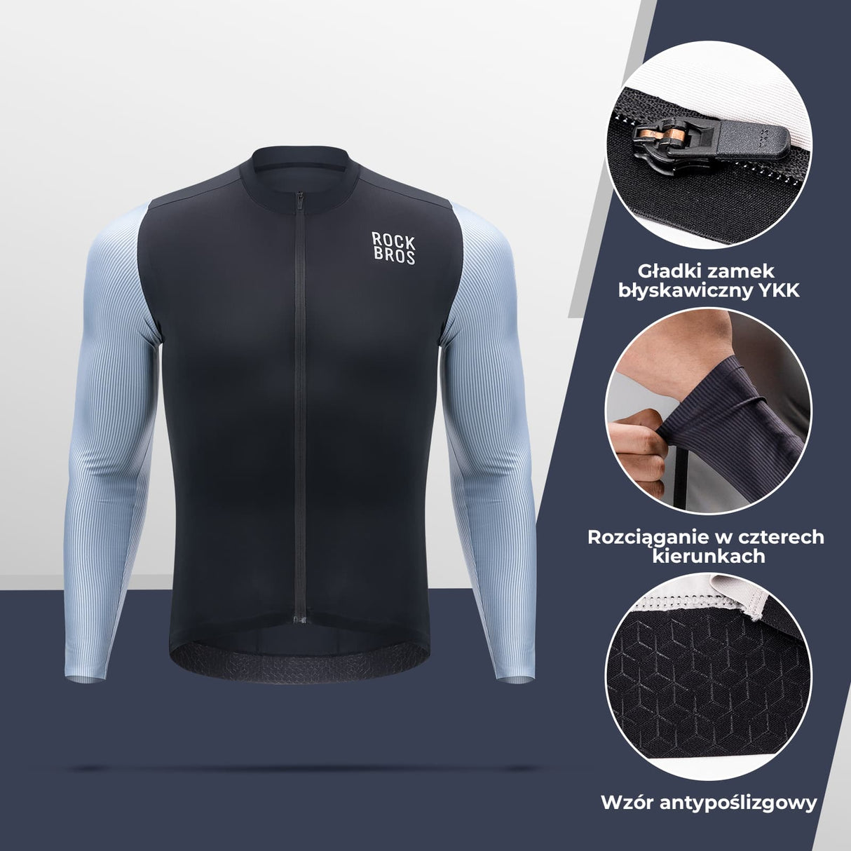 ROCKBROS Koszulki Rowerowe Szosowe Szybkoschnące Cienkie Długie Rękawy Koszulki