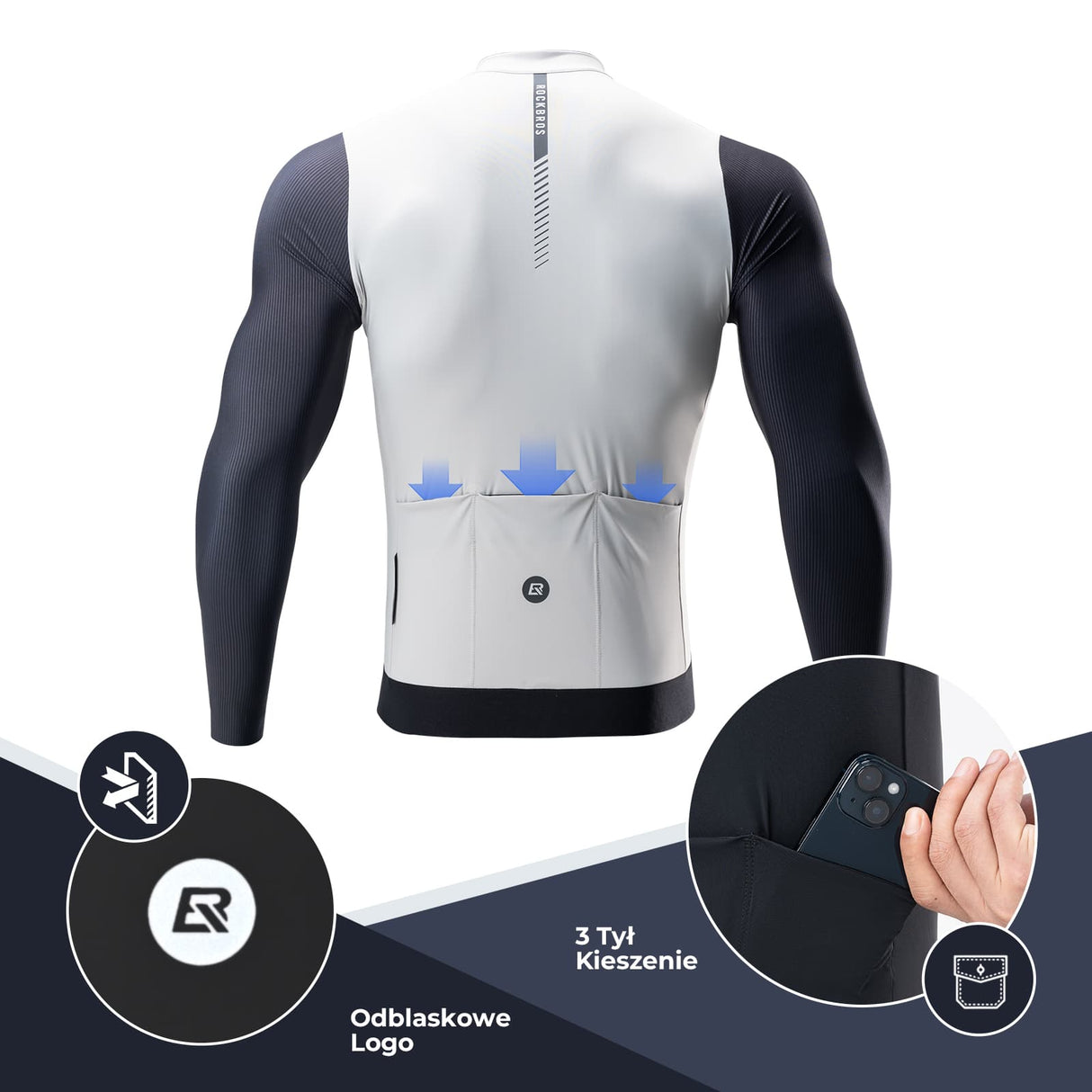 ROCKBROS Koszulki Rowerowe Szosowe Szybkoschnące Cienkie Długie Rękawy Koszulki