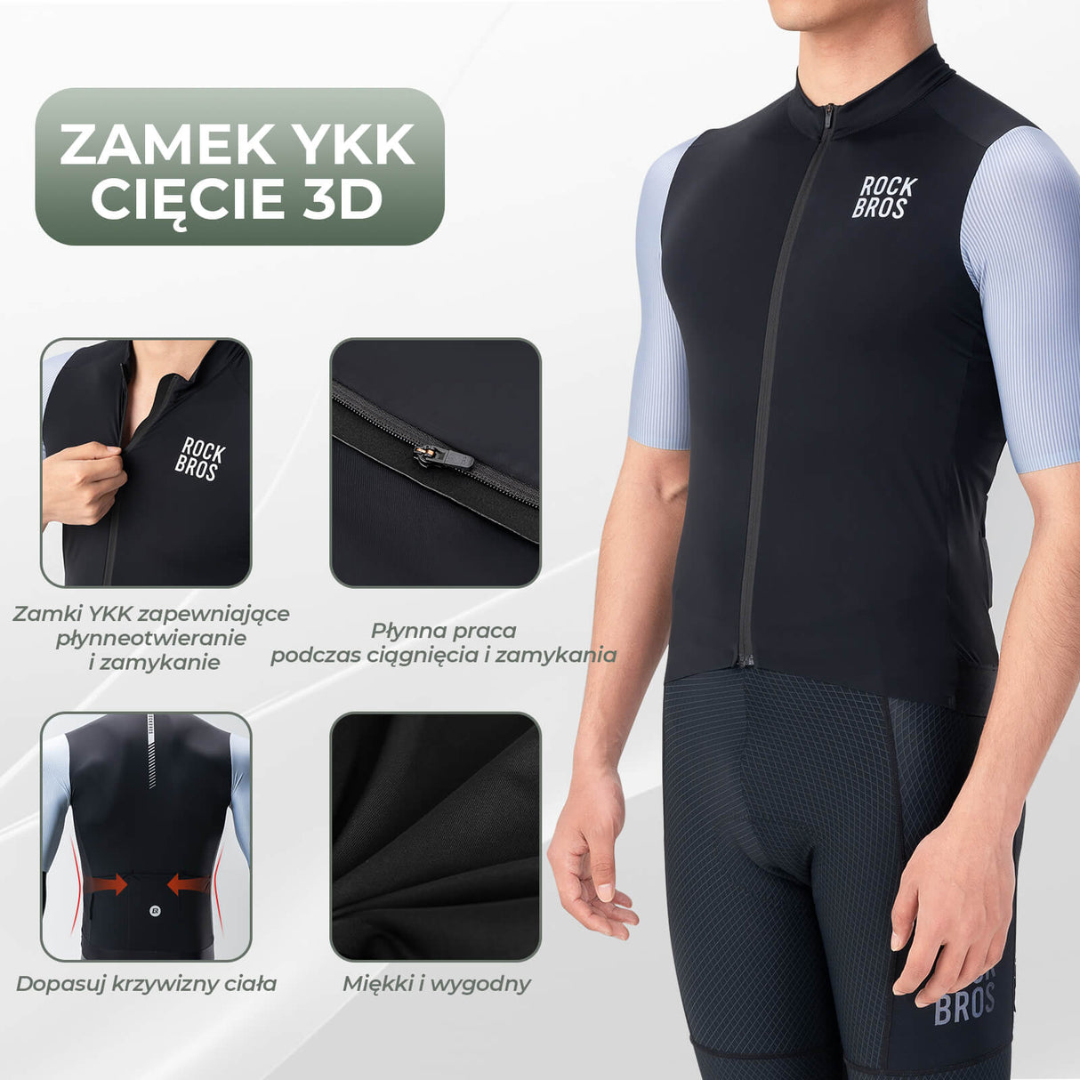 ROCKBROS Koszulki Rowerowa Lato Krótki Rękaw Szybkoschnąca Męska- YDDX002-1 Koszulki