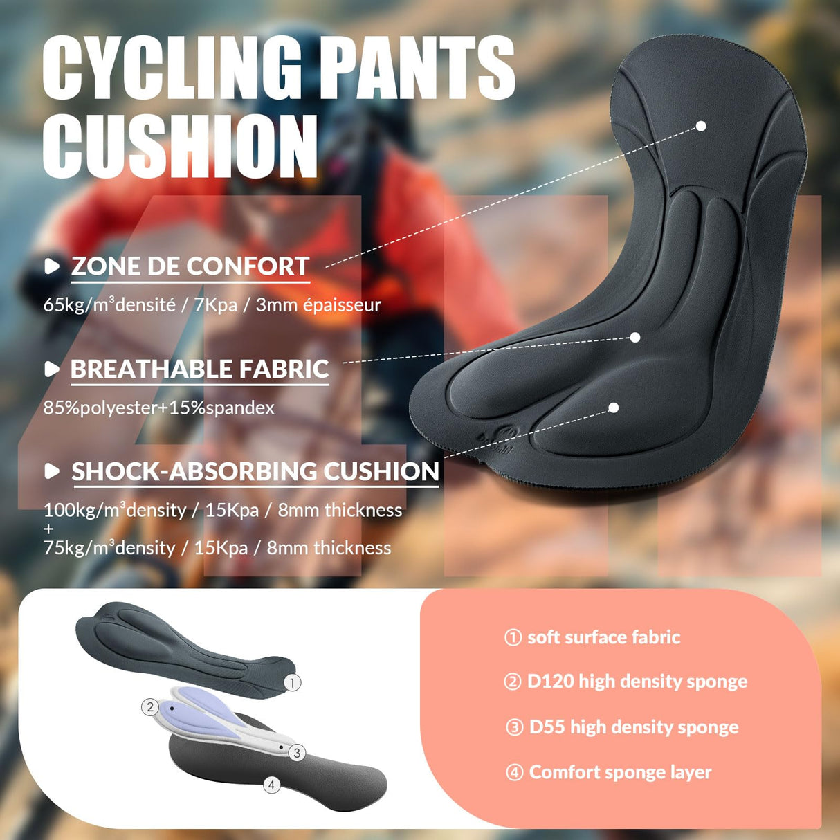 ROCKBROS-PL ROCKBROS TVI Damskie Spodenki Kolarskie na Lato Wyściełane Szybkoschnące z Kieszenią Odporne na Wstrząsy Szosa MTB Wentylacja Komfort Spodnie