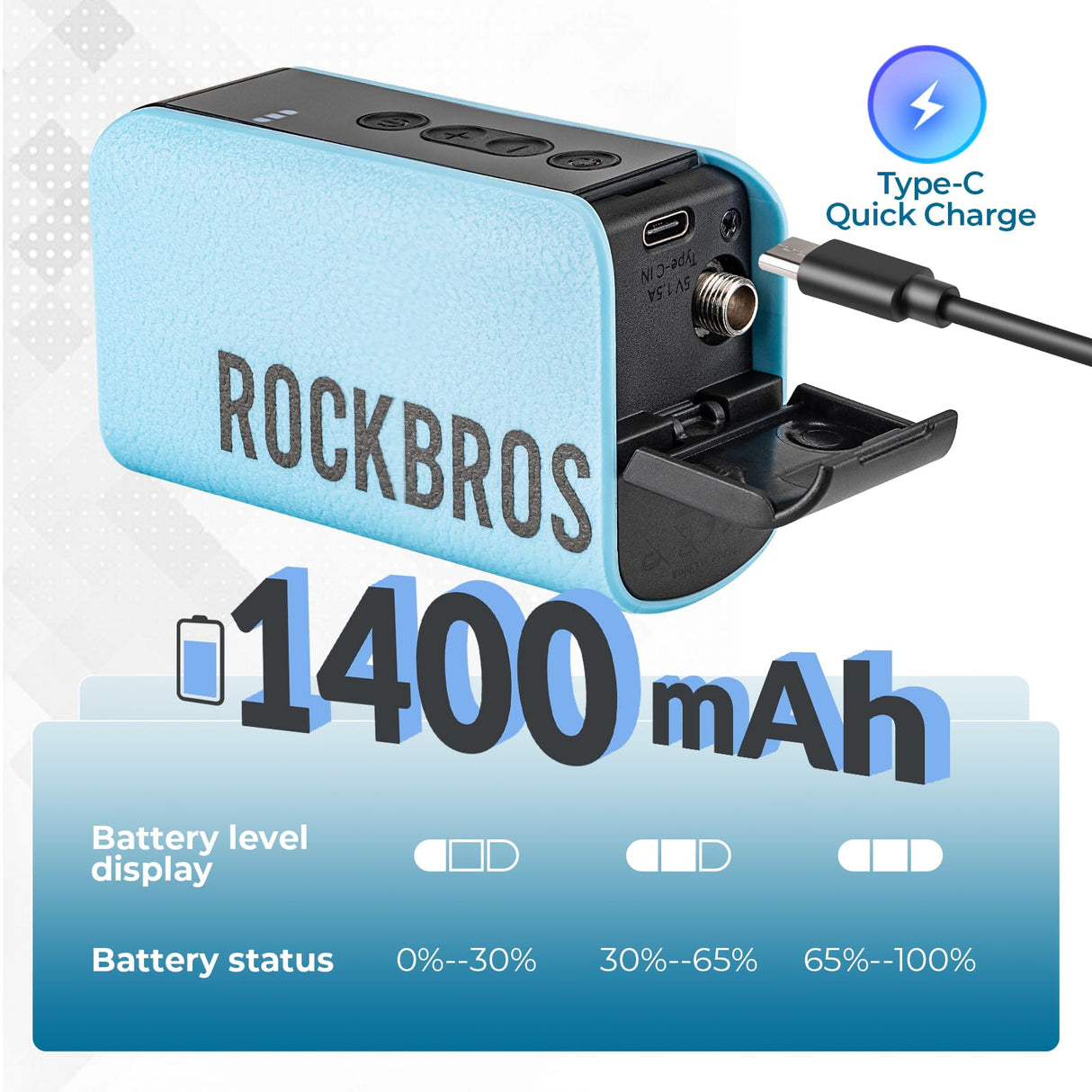 ROCKBROS ROCKBEOS Elektryczna Pompka do Piłek z 4 Zapasowymi Igłami Akumulatorowa Pompka Powietrza 20PSI 1400mAh Przenośna Mini Pompka do Siatkówki, Koszykówki, Piłki Nożnej i Pływania Elektryczne pompki