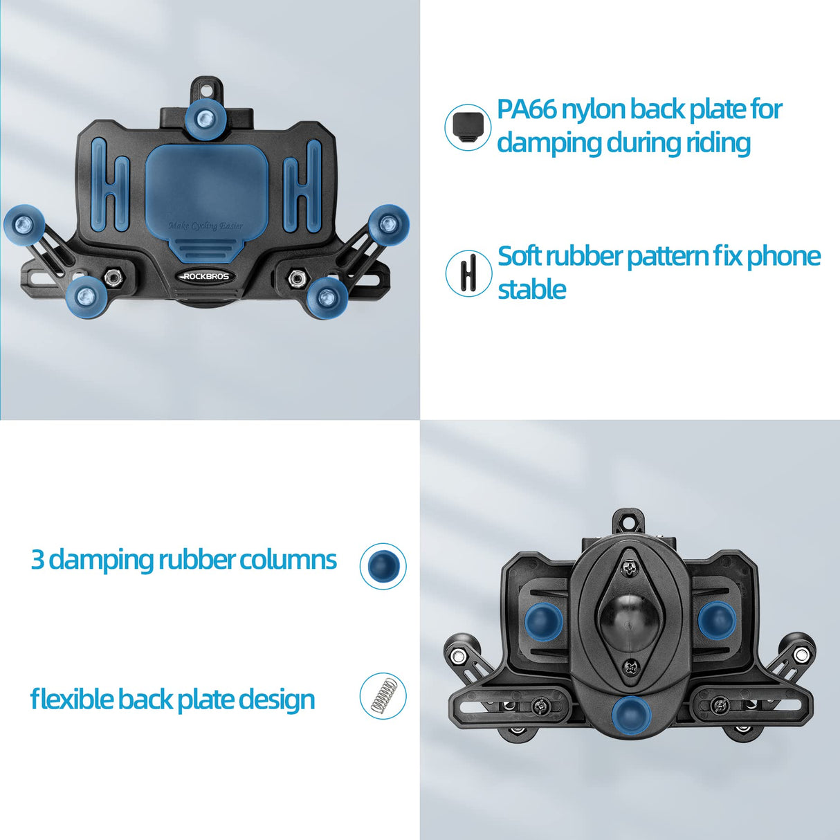 ROCKBROS-PL ROCKBROS Uchwyt Rowerowy na Telefon, Uniwersalny, do Większość Smartfonów 4.9-7.3 Cala, Stabliny, Trwały, 8 Haczyków, Regulowany, Obrót o 360 °, do Roweru MTB Motocykl Skuter, 3 Style do Wyboru Uchwyty na telefon