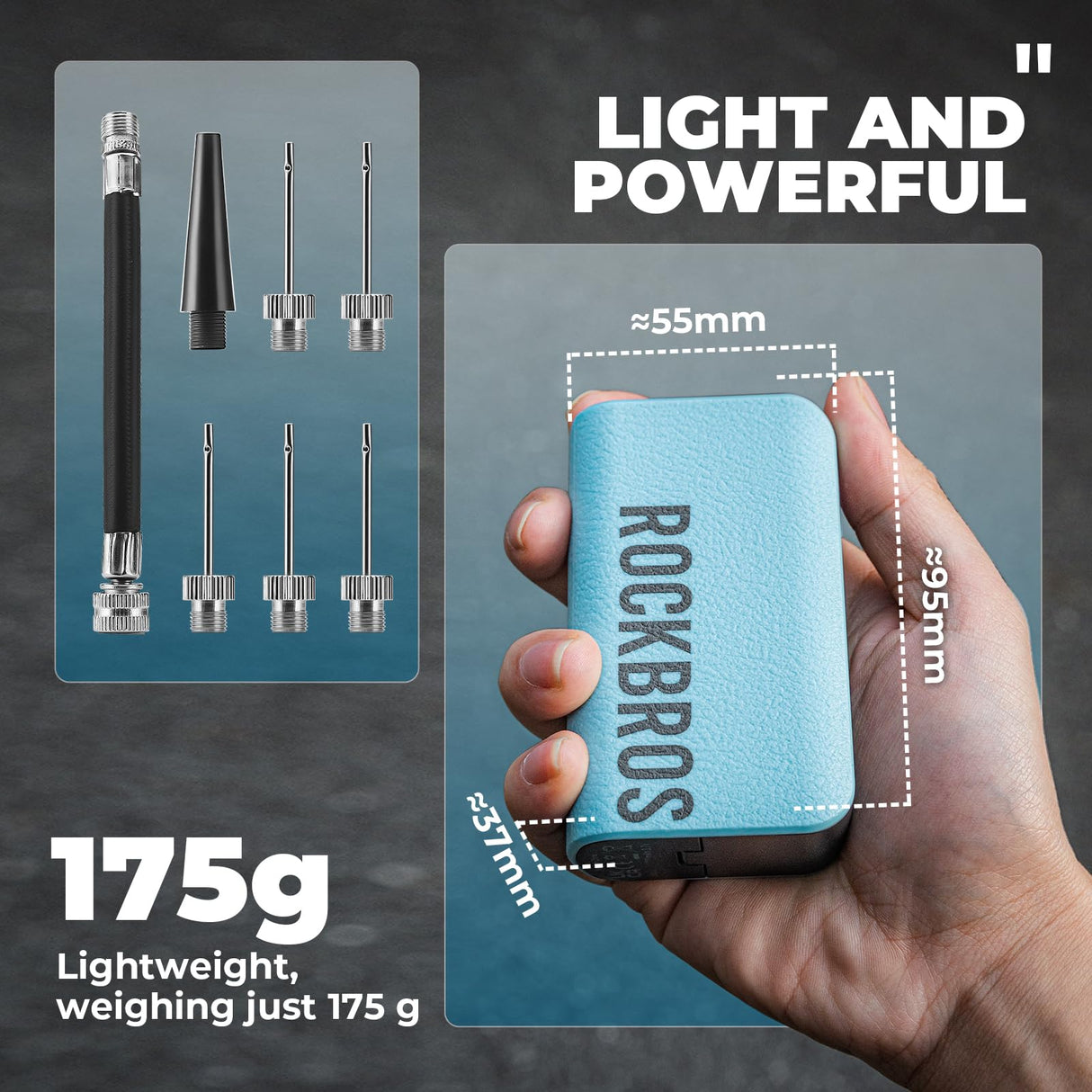 ROCKBROS ROCKBEOS Elektryczna Pompka do Piłek z 4 Zapasowymi Igłami Akumulatorowa Pompka Powietrza 20PSI 1400mAh Przenośna Mini Pompka do Siatkówki, Koszykówki, Piłki Nożnej i Pływania Elektryczne pompki