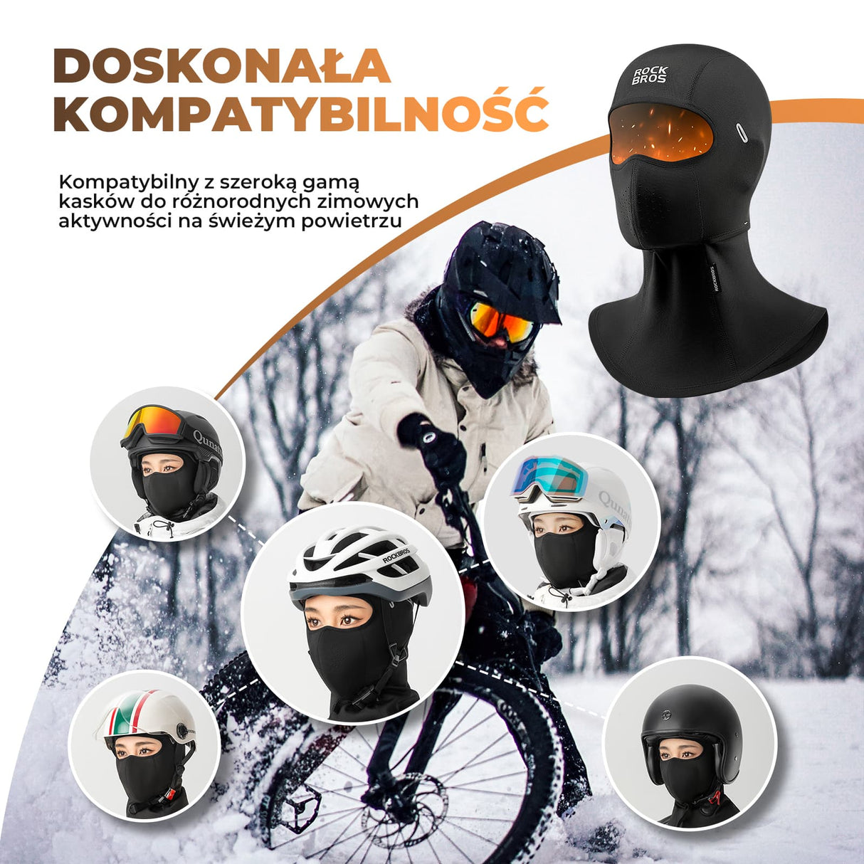 ROCKBROS Maska Kolarska Szosowa Porowatość Kominiarka Polarowa -YPP106 Kominiarki