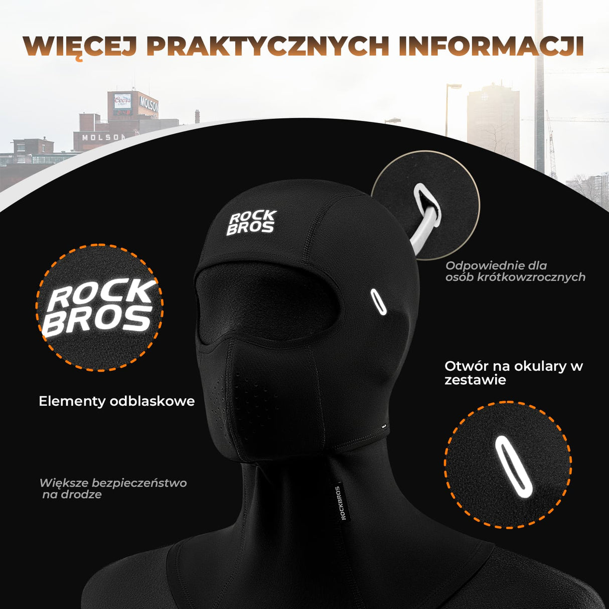 ROCKBROS Maska Kolarska Szosowa Porowatość Kominiarka Polarowa -YPP106 Kominiarki