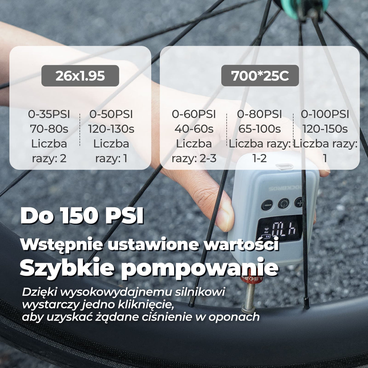 ROCKBROS Mini Elektryczna Pompka Rowerowa Z Wyświetlaczem LED 150 PSI - HW-140 Elektryczne pompki