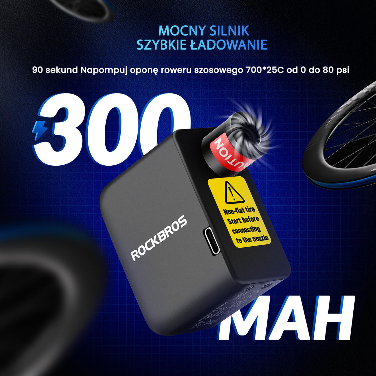 ROCKBROS Mini Elektryczne Pompki Rowerowa 100 PSI -AS1 Elektryczne pompki