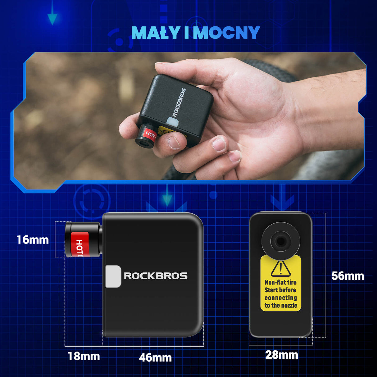 ROCKBROS Mini Elektryczne Pompki Rowerowa 100 PSI -AS1 Elektryczne pompki