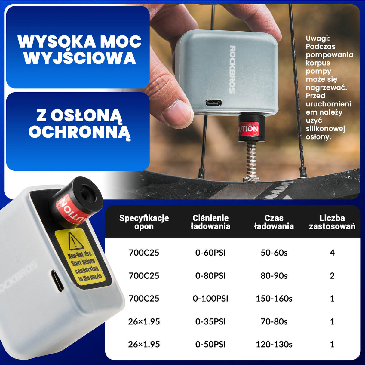 ROCKBROS Mini Elektryczne Pompki Rowerowa 100 PSI -AS1 Elektryczne pompki