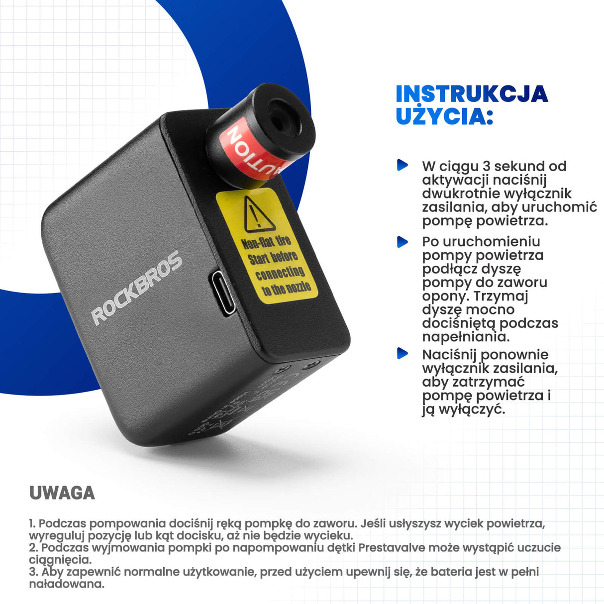 ROCKBROS Mini Elektryczne Pompki Rowerowa 100 PSI -AS1 Elektryczne pompki