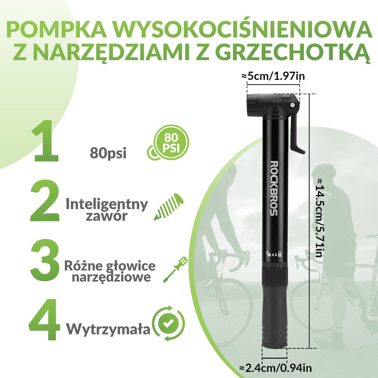 ROCKBROS Mini Pompki Rowerowe z Kluczem Grzechotkowym -TG-1616 Pompki rowerowe