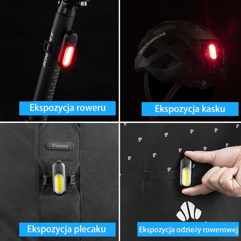 ROCKBROS Mini Tylne Światło Rowerowe COB Dwukolorowe Światła rowerowe