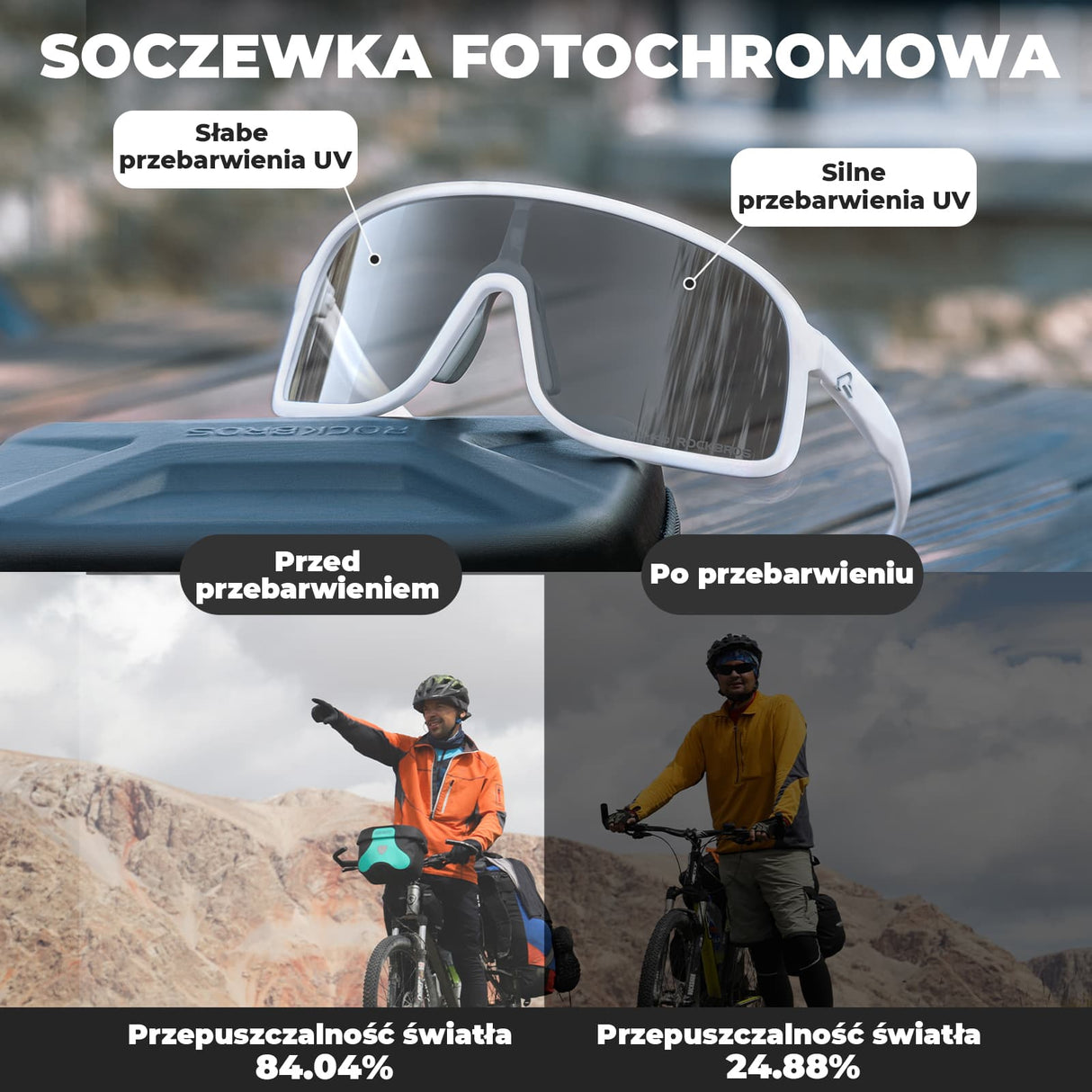 ROCKBROS Okulary Fotochromowe Rowerowe Przezroczyste Przeciwmgielne-SP350 Okulary i gogle