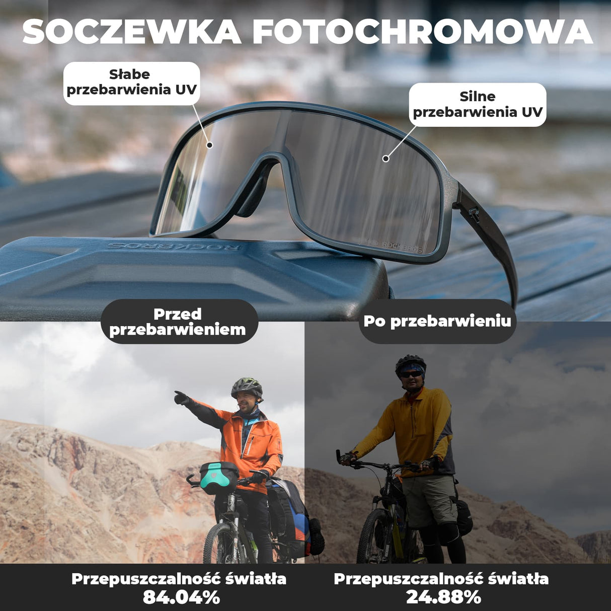ROCKBROS Okulary Fotochromowe Rowerowe Przezroczyste Przeciwmgielne-SP350 Okulary i gogle