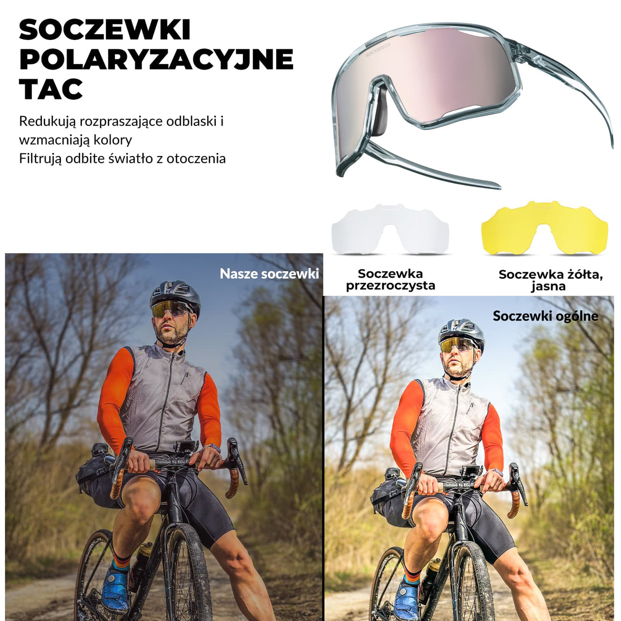 ROCKBROS Okulary Polaryzacyjne Ochroną UV400 i Wymiennymi Noskami-SP351 Okulary i gogle