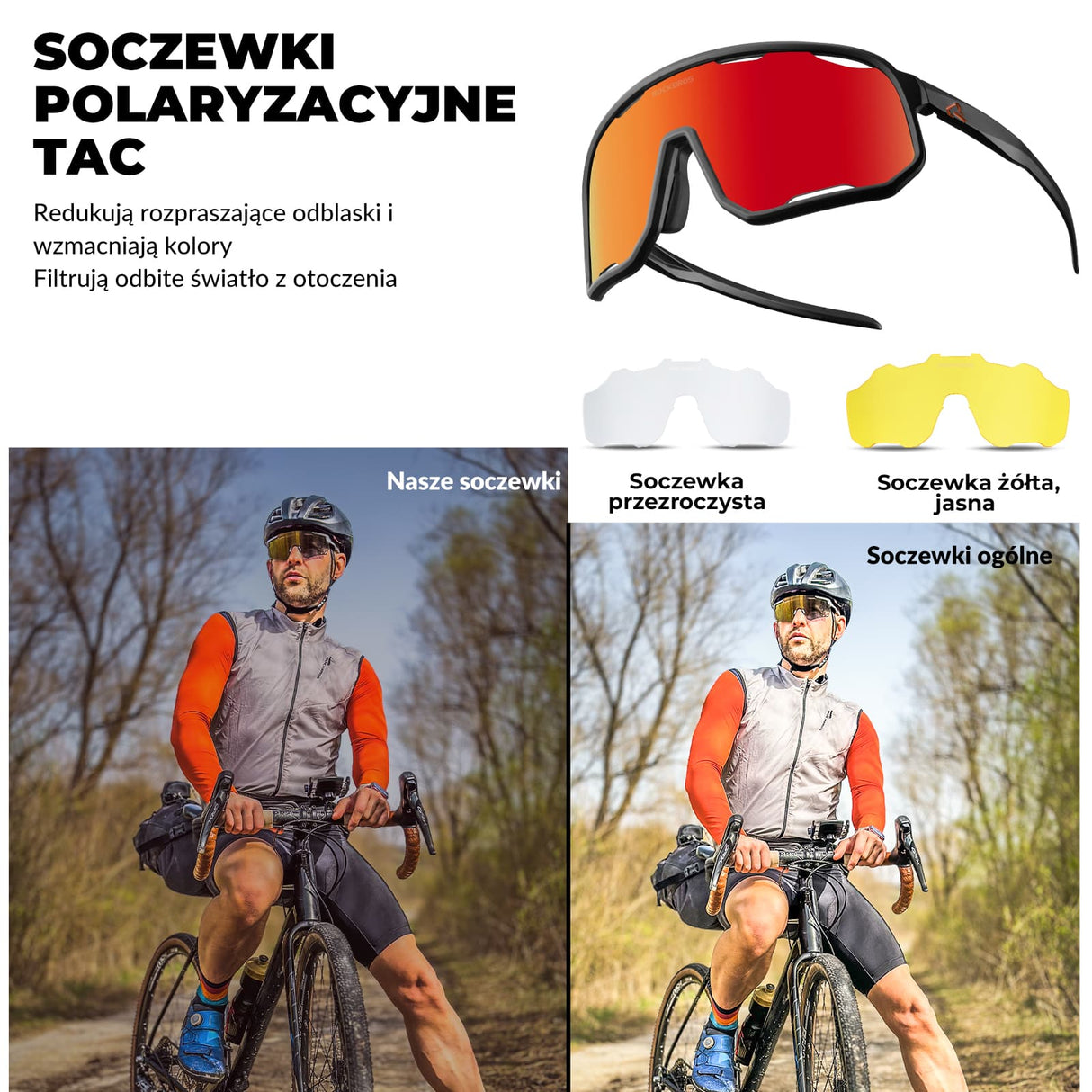 ROCKBROS Okulary Polaryzacyjne Ochroną UV400 i Wymiennymi Noskami-SP351 Okulary i gogle