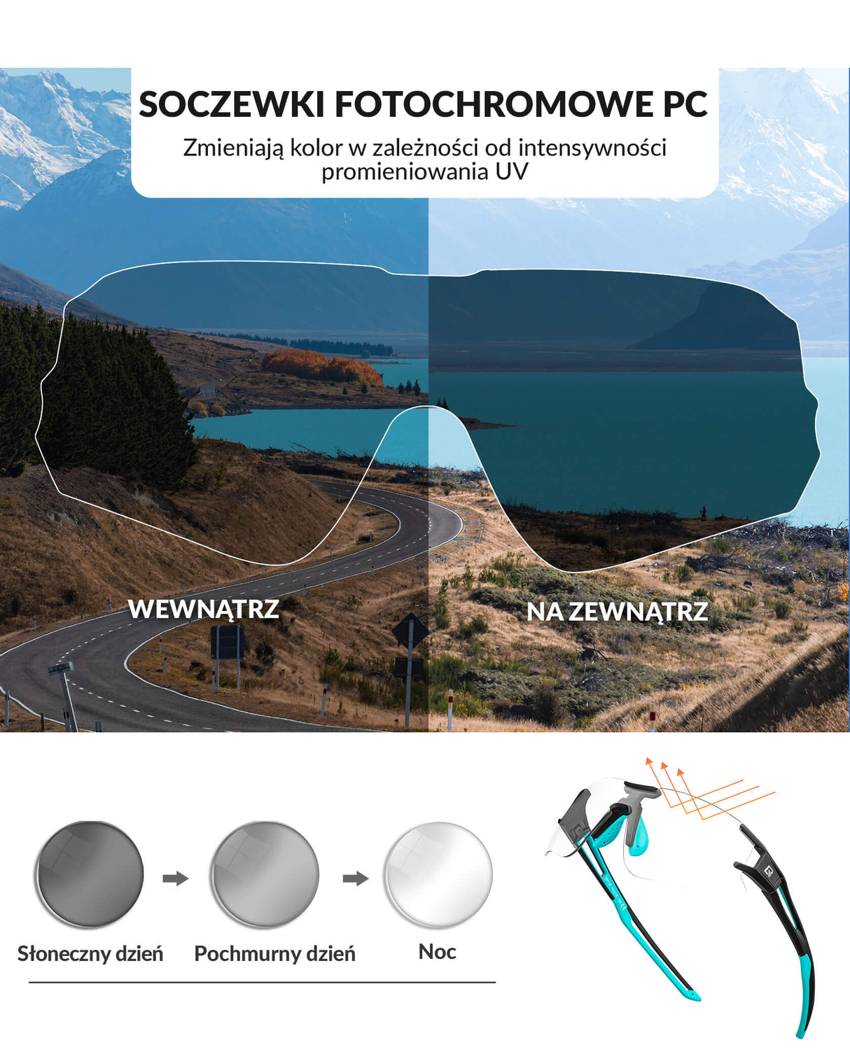 ROCKBROS Okulary Fotochromowe Bez Ramki -SP135 Okulary i gogle